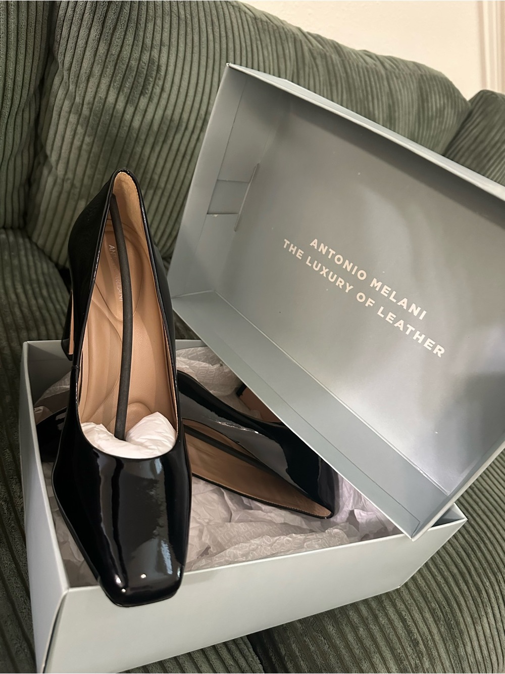 ANTONIO MELANI Black Patent Square-Toe Pumps